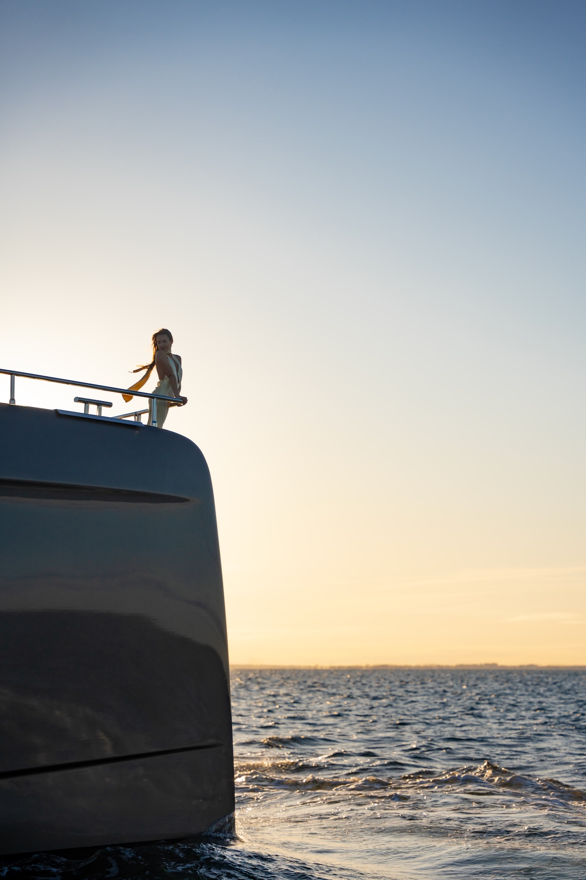 100 Sunreef Power at dusk, underway