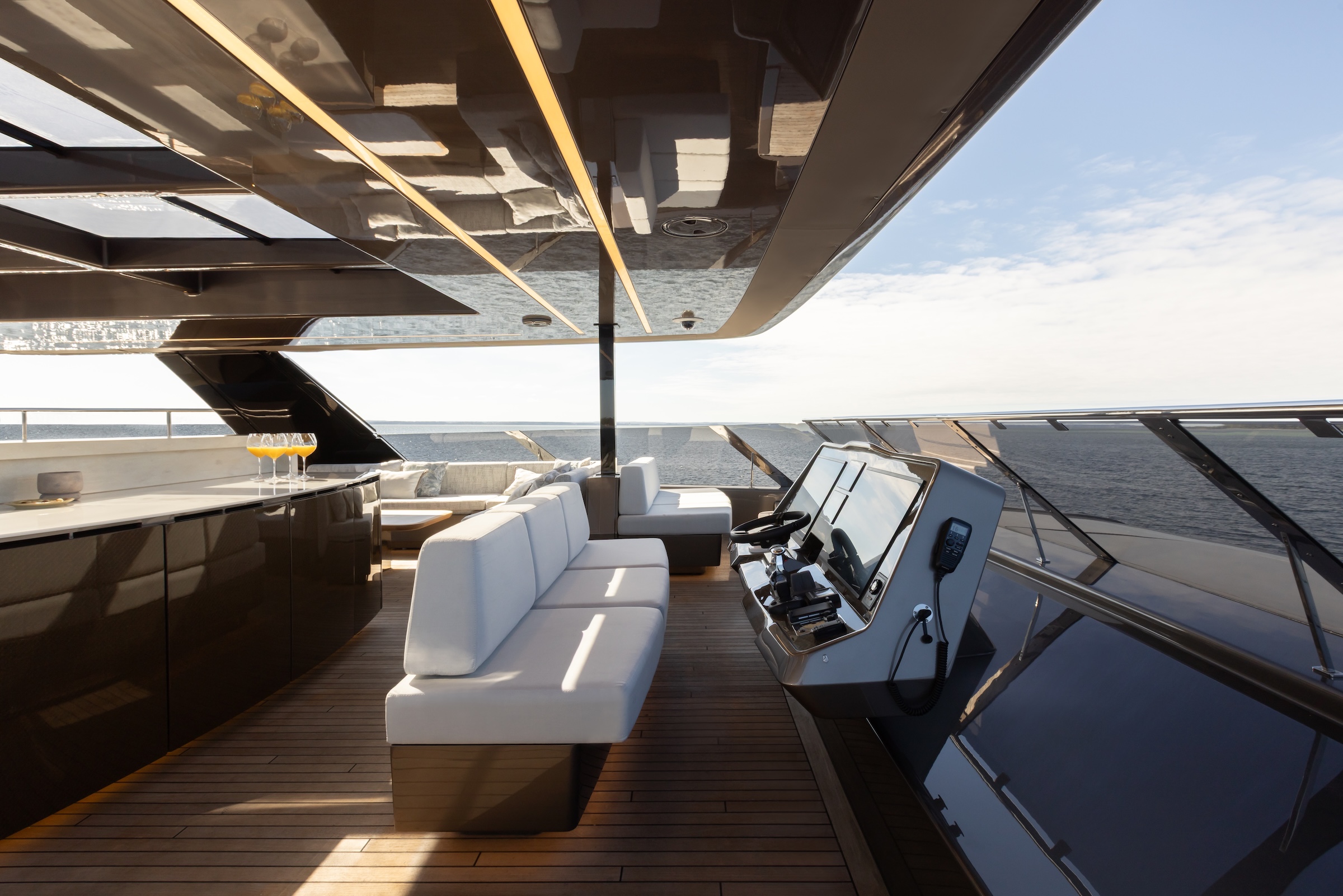 Flybridge lounge on 100 Sunreef Power