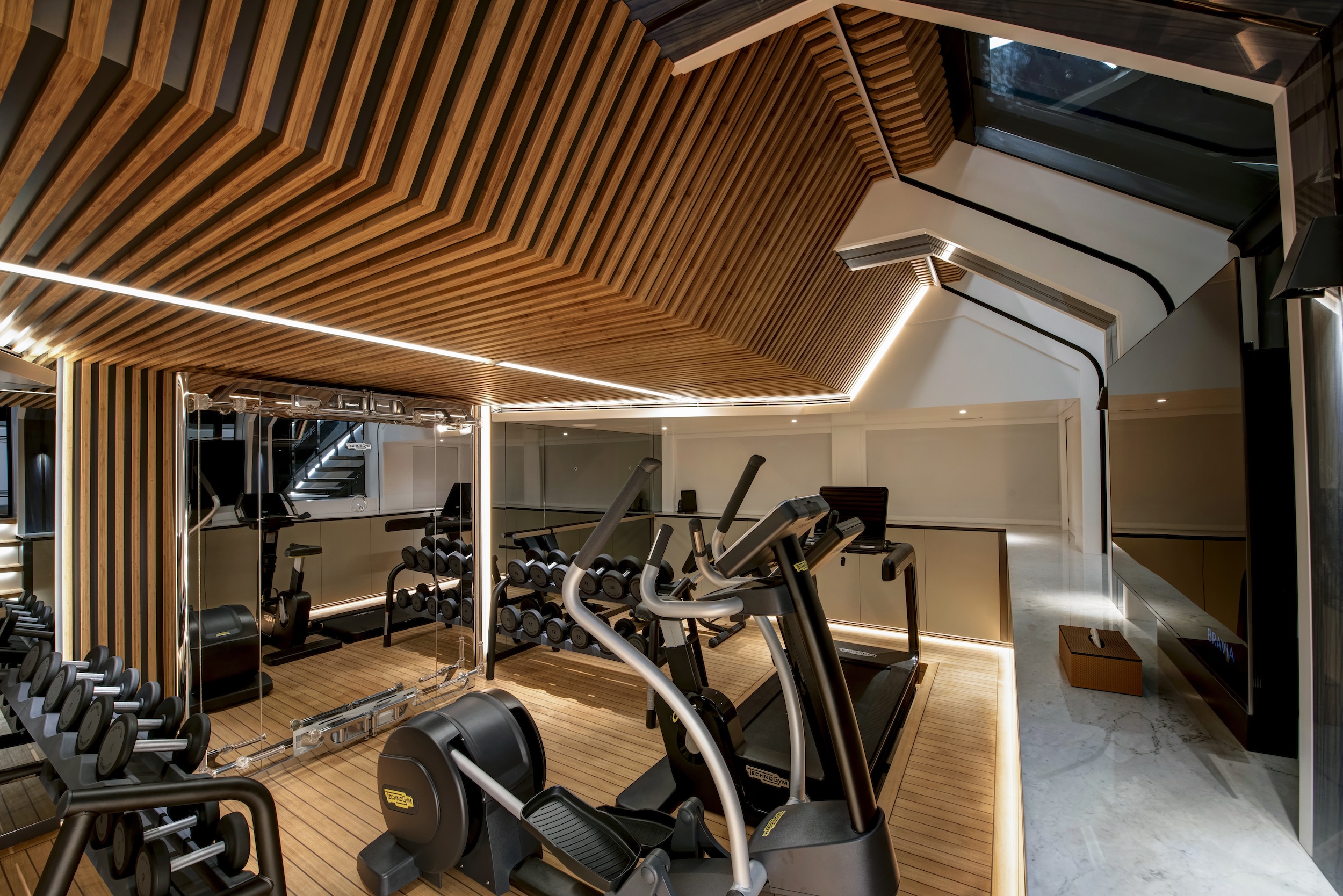 Gym with bamboo ceiling