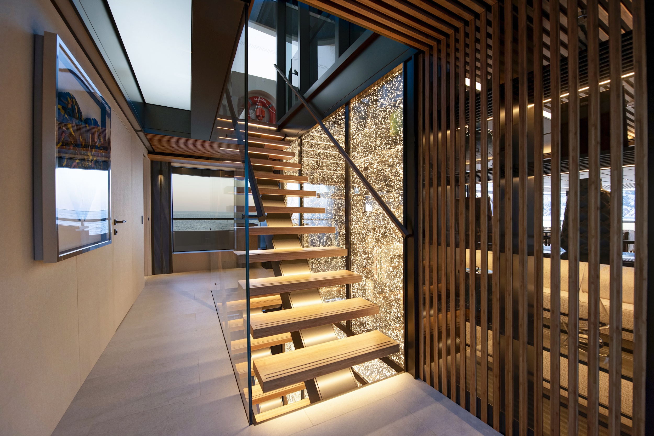 Staircase with wood slats