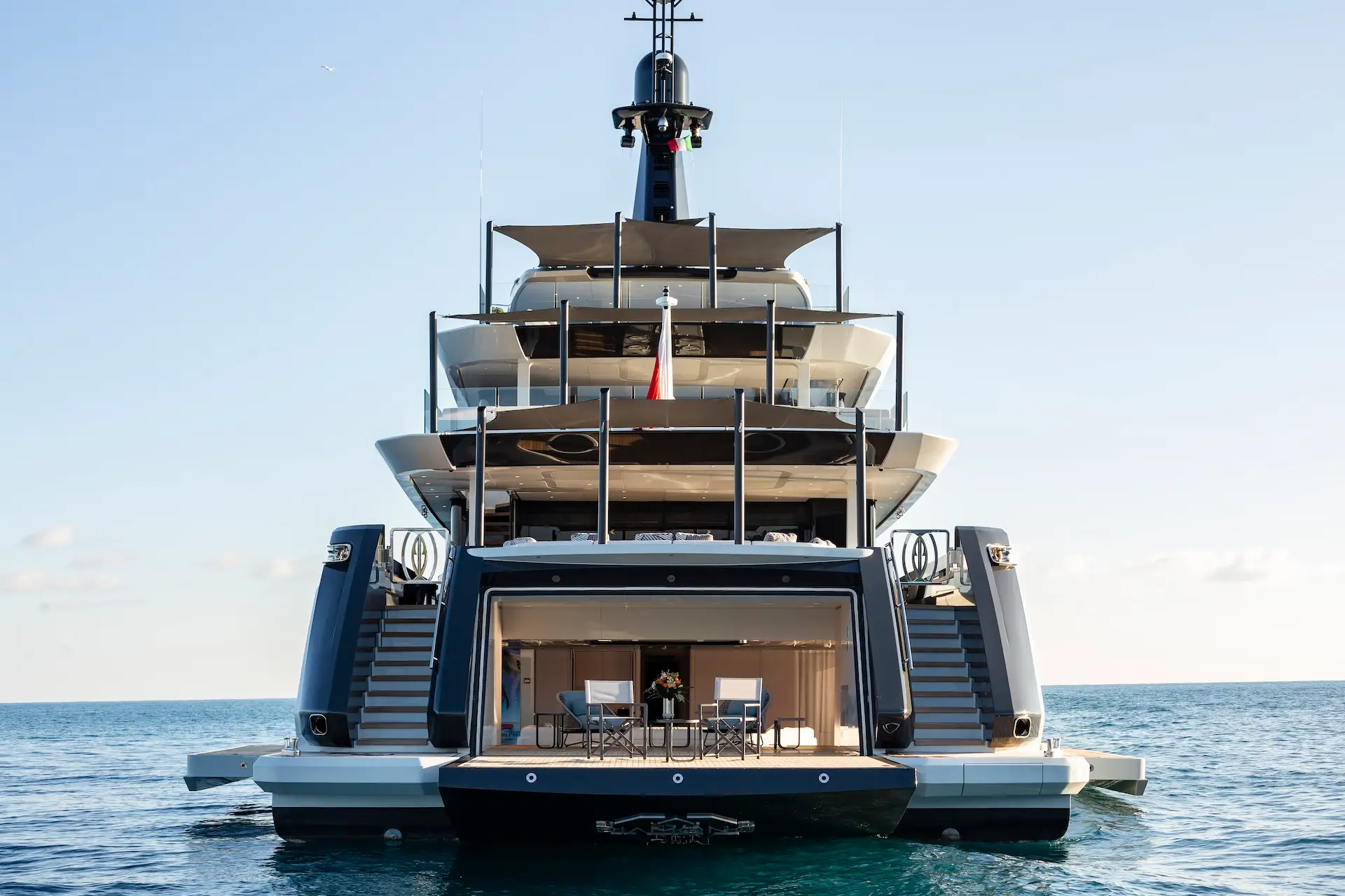 Stern view with beach club open