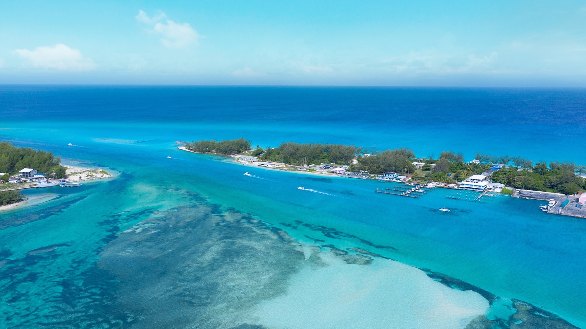 Aerial view of the entrance channel to Bimini