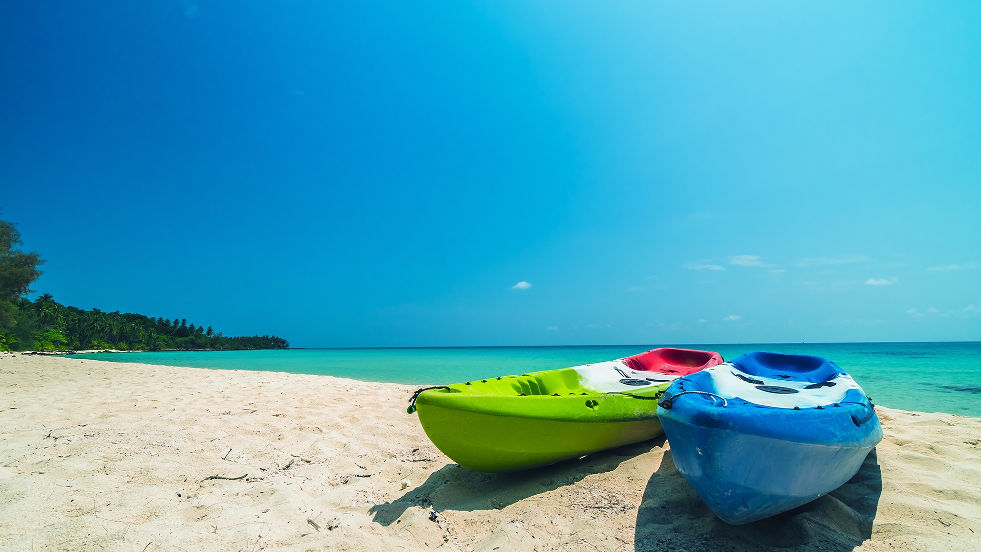 Bimini beach with kayaks and turquoise water