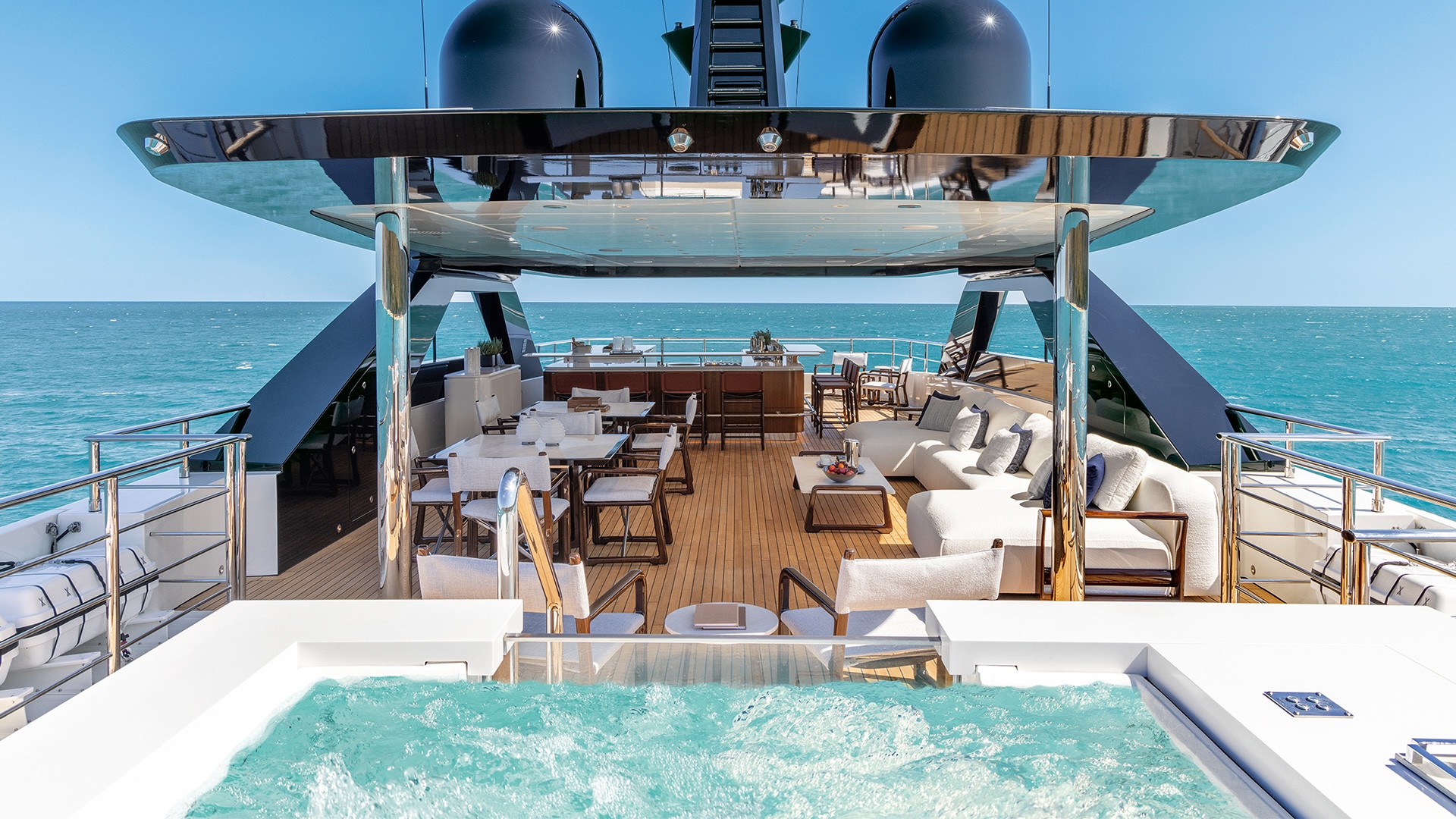 Custom Line 50 sun deck looking forward