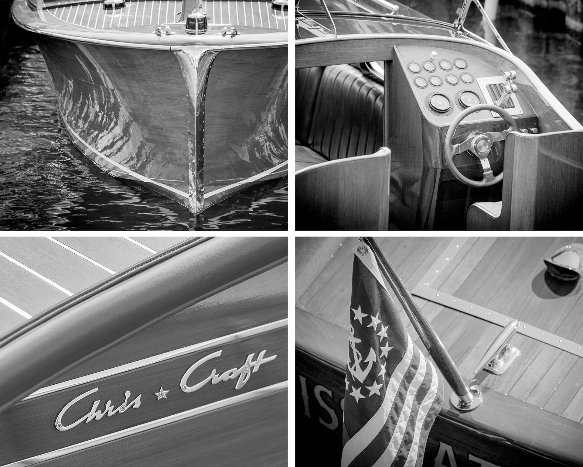 Vintage Chris-Craft details, evoking the early standardized runabout era