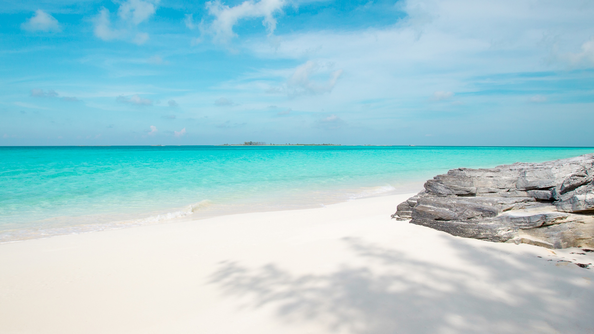 White sand beach and turquoise water in the Berry Islands