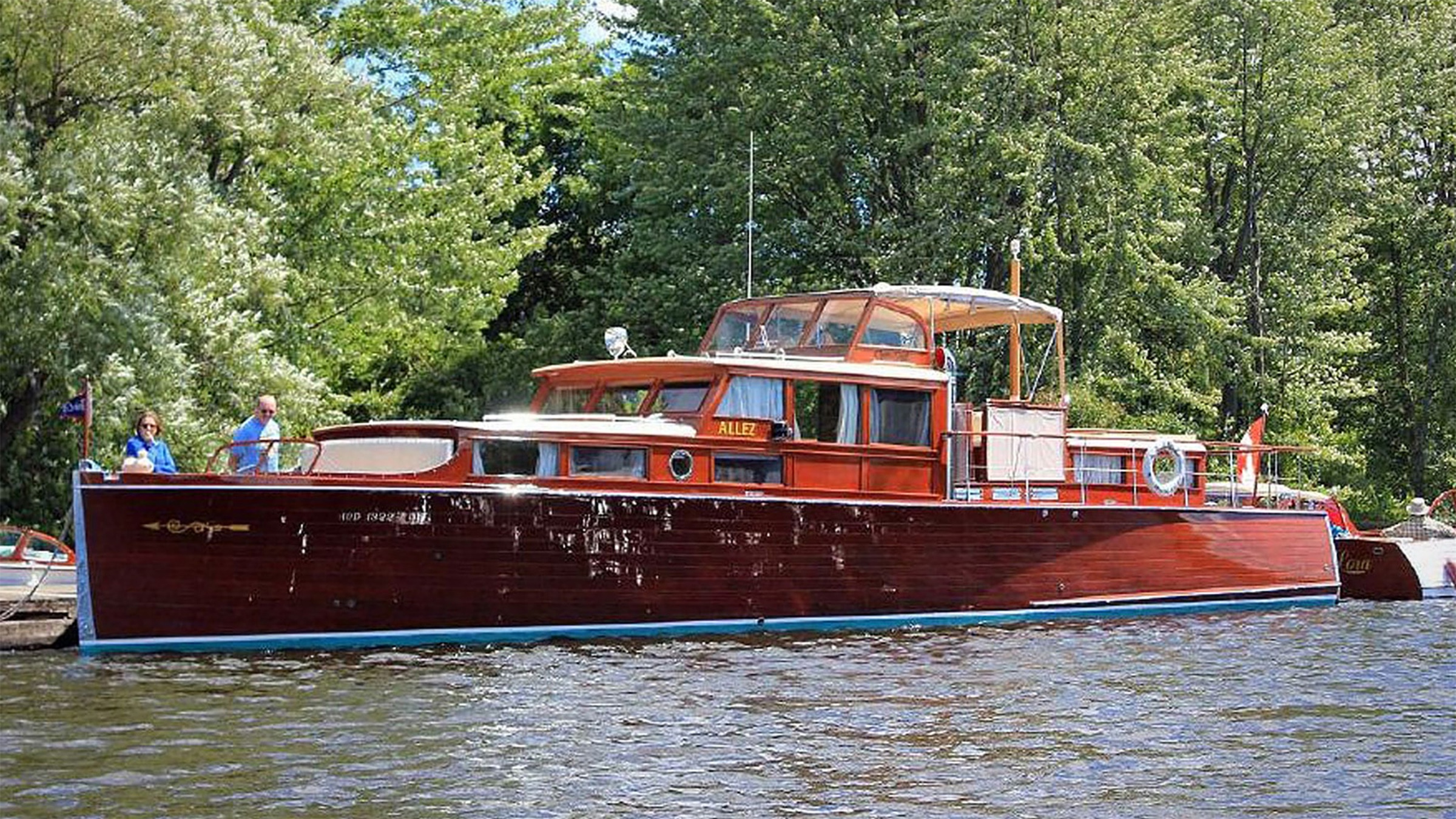A 1930 Chris-Craft Commuter, color photograph of the mahogany-hulled boat