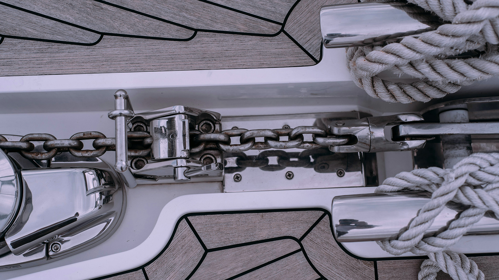 Chain running from the bow windlass