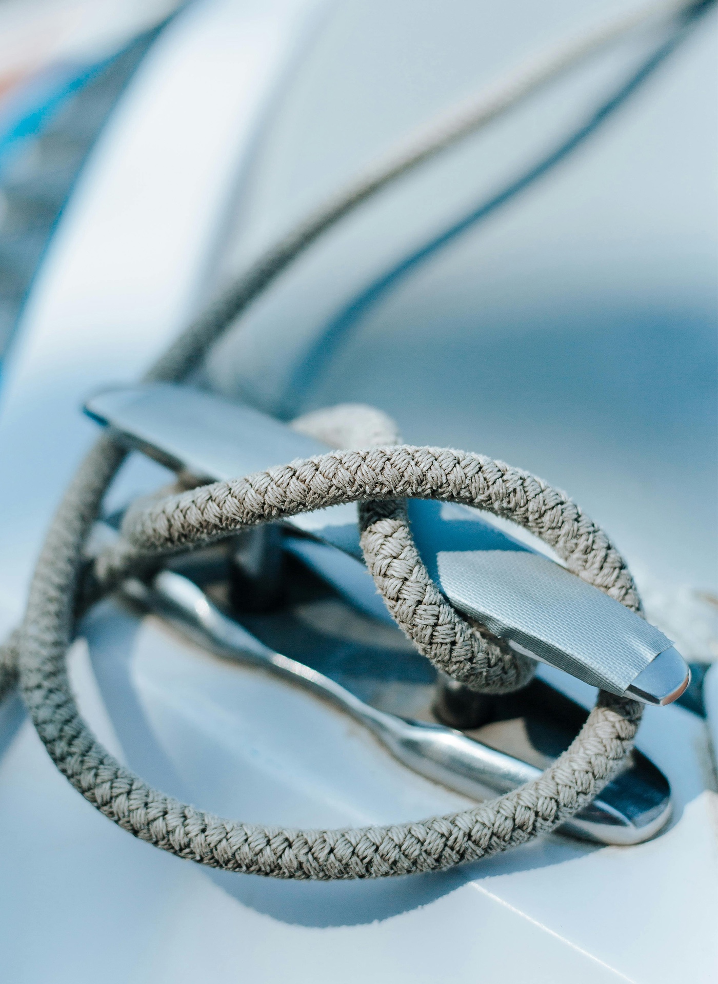 Close view of a cleat with a line made fast around it